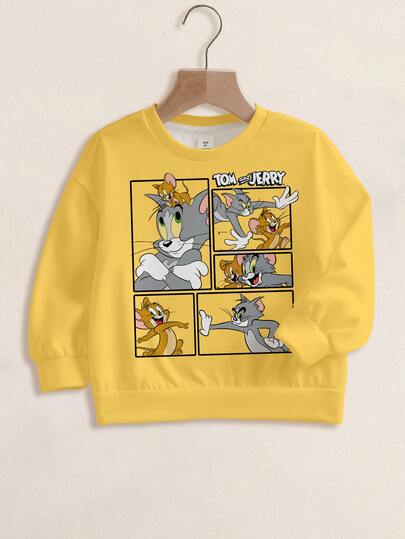 TOM & JERRY X SHEIN Sweat-shirt-shirt graphique dessin animé & lettres pour jeune garçon