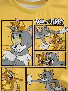 TOM & JERRY X SHEIN Young Boy Cartoon & Letter Graphic Sweatshirt - White - View 4