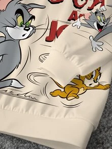 TOM & JERRY X SHEIN 小男孩字母卡通印花長袖運動衫與運動長褲休閒套裝 - 白色 - 查看 4
