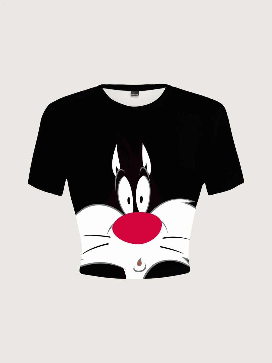 LOONEY TUNES X SHEIN 女款卡通印花圓領短袖修身T恤 - 白色 - 查看 1