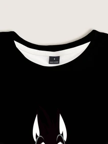 LOONEY TUNES X SHEIN 女款卡通印花圓領短袖修身T恤 - 白色 - 查看 3