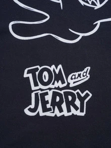 TOM & JERRY X SHEIN قميص تي شيرت كاجوال للرجال مطبوع برسوم كرتونية، صيفي - الأسود - مشاهدة 7