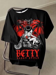 Betty Boop x SHEIN Men Cartoon Figure & Letter Graphic Tee - White - View 1