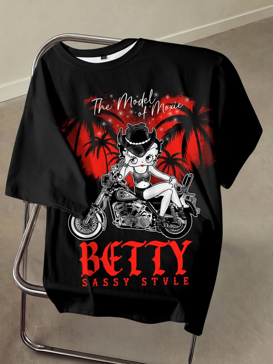 Betty Boop x SHEIN Men Cartoon Figure & Letter Graphic Tee - White - View 1