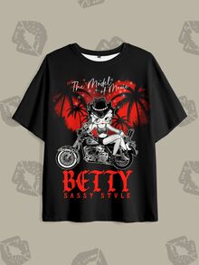Betty Boop x SHEIN Men Cartoon Figure & Letter Graphic Tee - White - View 7