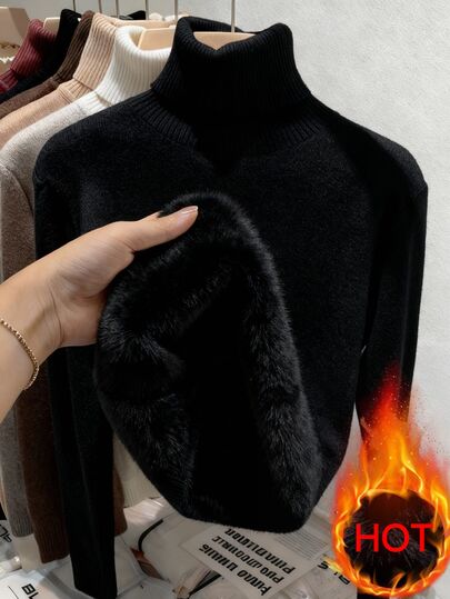 Franclia European And American Autumn/Winter Fashionable All-Match High Neck Thickened Seamless Fitted Thermal Knit Sweater Knit Pullover Fall