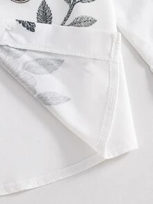 SHEIN 青少年女孩秋季上衣 女孩白色襯衫 | 蝴蝶花卉印花 | 寬鬆飄逸、休閒、穿搭、舒適、日常、極簡、秋季 - 白色 - 查看 7
