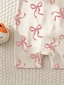 SHEIN [2 Sets Random] Baby Girls Summer Short Sleeve & Shorts Snug Fit Pajamas Heart Floral Cartoon Animal Print Soft Lightweight Knit Romper - Multicolor - View 4