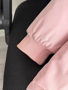 SHEIN 女童冬季嬰兒白色愛心保暖內裡拉鍊連帽衛衣，彈性腰圍加厚保暖時尚戶外通勤外套 - 粉色 - 查看 7