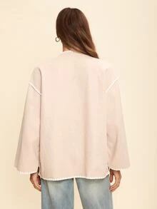 Coeurva Chaqueta casual con botones, bolsillos y ribetes en color contrastante, de manga larga para otoño e invierno - Multicolor - Ver 3