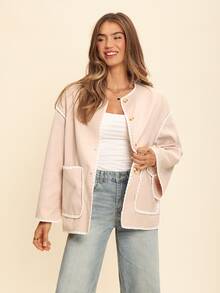 Coeurva Chaqueta casual con botones, bolsillos y ribetes en color contrastante, de manga larga para otoño e invierno - Multicolor - Ver 5