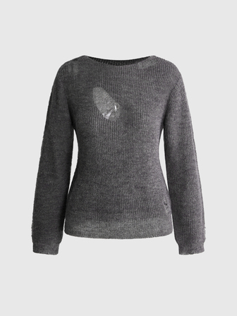 Maglione aderente grigio-nero con effetto consumato e traforato