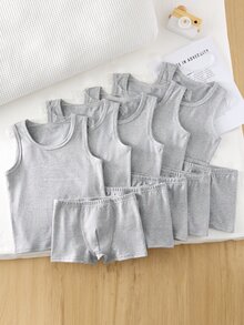 幼童男童內褲套裝 5 件組，灰色背心與四角內褲，夏季透氣柔軟彈性舒適鬆緊腰帶，秋冬適用 - 灰色 - 查看 4