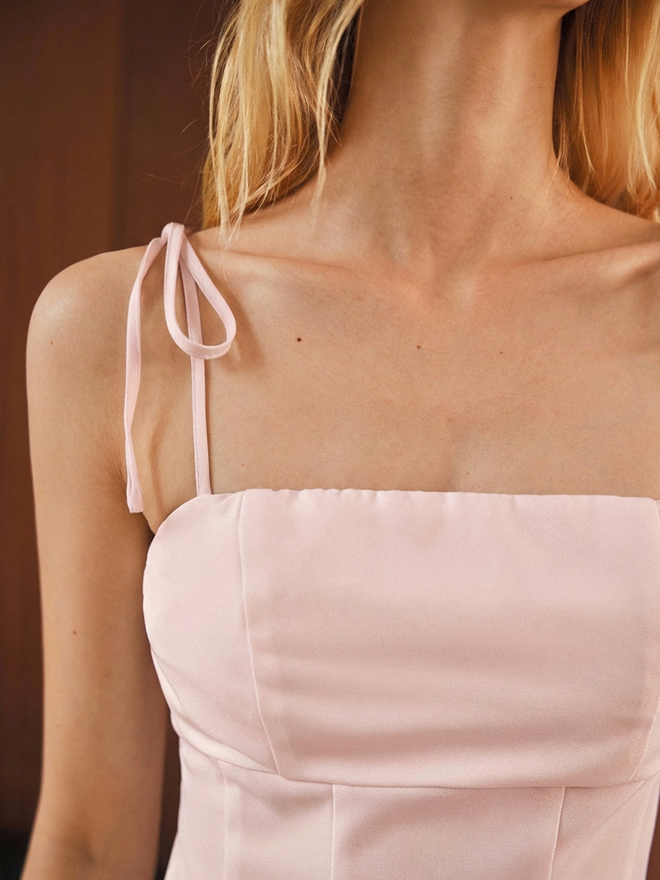 SHEIN Maija Women's  Autumn Solid Color Waist-Cinched Shoulder Tie-Up Minimalist Elegant Concert Outdoor Camisole Top,Pink Top
