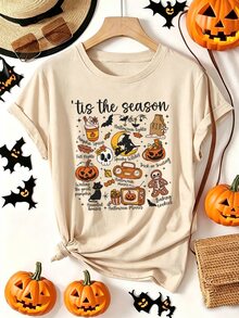 EMERY ROSE Halloween T-Shirts, Women's Halloween T-Shirts, Ghost Print T-Shirts - Apricot - View 3
