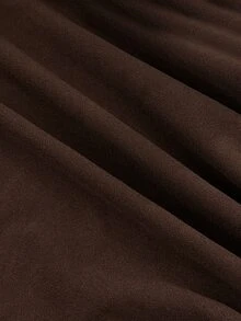 GlowEve Dark Brown Solid Color Wrap Deep V-Neck Long Sleeve Fitted Top, Side Ruched Design, Fashionable Casual Elegant Basic Layering T-Shirt, Fall Women's - Brown - View 5