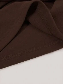 GlowEve Dark Brown Solid Color Wrap Deep V-Neck Long Sleeve Fitted Top, Side Ruched Design, Fashionable Casual Elegant Basic Layering T-Shirt, Fall Women's - Brown - View 4