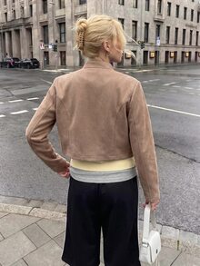 Struktiv 女款春夏時尚優雅拿破崙肩長袖夾克，適合約會、外出、購物、日常通勤 - 卡其色 - 查看 2
