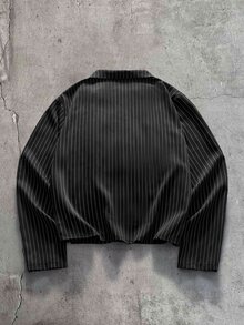 AXEPEAK 男士休閒通勤條紋襯衫與長褲套裝 - 黑色 - 查看 9