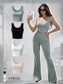 SHEIN Unity גופייה חלקה 4 חבילות - ריבוי צבעים - ראה 4