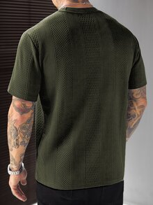 EGENSIO 男士拼色休閒日常短袖T恤 - 軍綠色 - 查看 2