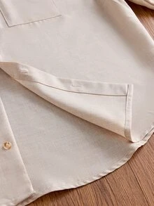 ESTAVOR Men's Casual Short Sleeve Button-Up Shirt, Solid Color, Fashion Minimalist, Old Money,Chic Style,Daily Wear,Summer&Autumn, - Apricot - View 4