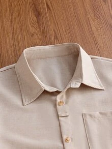ESTAVOR Men's Casual Short Sleeve Button-Up Shirt, Solid Color, Fashion Minimalist, Old Money,Chic Style,Daily Wear,Summer&Autumn, - Apricot - View 5