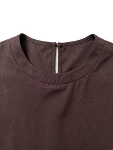 TaskEZ Brown Short Sleeve Dual Pocket Slim Fit Round Neck Convenient Minimalist Comfortable Scrub Uniform Top - Brown - View 6