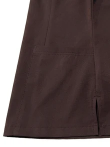 TaskEZ Brown Short Sleeve Dual Pocket Slim Fit Round Neck Convenient Minimalist Comfortable Scrub Uniform Top - Brown - View 5