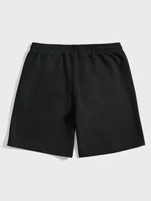 NORVETH Men Letter Patched Drawstring Waist Shorts, Couple Things - Black - View 4