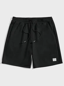 NORVETH Men Letter Patched Drawstring Waist Shorts, Couple Things - Black - View 3
