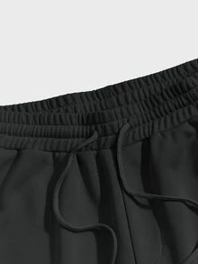 NORVETH Men Letter Patched Drawstring Waist Shorts, Couple Things - Black - View 5