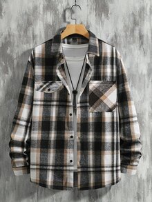 Manfinity Homme 男士厚刷毛格紋長袖襯衫外套 - 彩色 - 查看 8