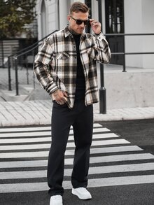 Manfinity Homme 男士厚刷毛格紋長袖襯衫外套 - 彩色 - 查看 5