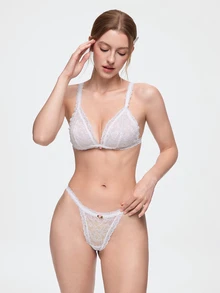 Bonmuse 1pc Women's Sexy Semi-Sheer Lace Wireless Comfortable Triangle Cup Back Closure Bra - White - View 4
