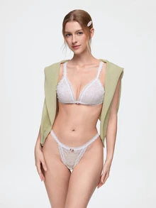 Bonmuse 1pc Women's Sexy Semi-Sheer Lace Wireless Comfortable Triangle Cup Back Closure Bra - White - View 6