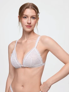 Bonmuse 1pc Women's Sexy Semi-Sheer Lace Wireless Comfortable Triangle Cup Back Closure Bra - White - View 8