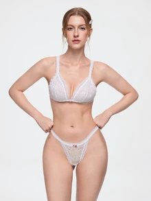 Bonmuse 1pc Women's Sexy Semi-Sheer Lace Wireless Comfortable Triangle Cup Back Closure Bra - White - View 3