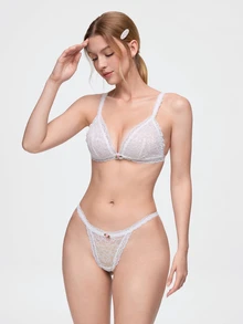 Bonmuse 1pc Women's Sexy Semi-Sheer Lace Wireless Comfortable Triangle Cup Back Closure Bra - White - View 7