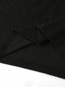 Momance Gaun Hamil Elegan Hitam Putih Berenda untuk Pemotretan Musim Gugur, Warna Polos, Tanpa Lengan, Lengan Panjang, Bergaris, Pas Badan - Hitam - View 4