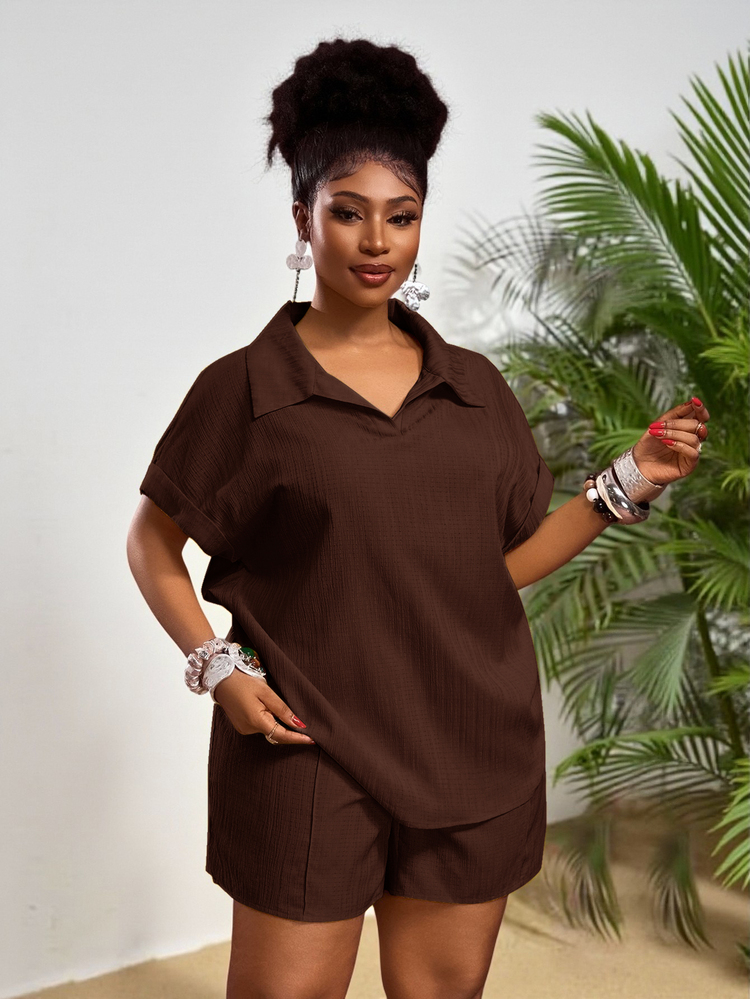 Zivah Summer Women's Clothes Halloween Music Festival Easter Western Casual Style Birthday Party Vacation Formal Plus Size Yellow Ribbed Shorts Set Brown - Brown - View 6