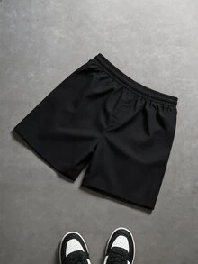 Manfinity EMRG Pantalones cortos de hombre con bloques de color y estampado de letras, vacaciones - Gris Oscuro - Ver 2