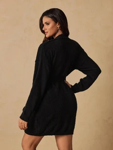 HautHeat Women's Solid Color Belted Loungewear Robe - Black - View 2