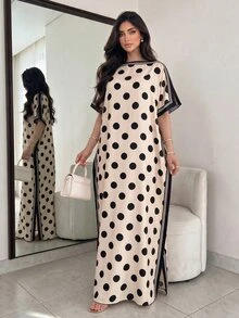 Yasveil 女款春夏梭織數位定位印花鏤空波點長袖抓皺連身優雅休閒洋裝 - 彩色 - 查看 7