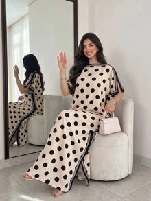 Yasveil 女款春夏梭織數位定位印花鏤空波點長袖抓皺連身優雅休閒洋裝 - 彩色 - 查看 8
