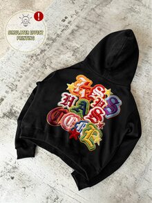 STEELVANCE 男士字母印花長袖休閒連帽衛衣 - 黑色 - 查看 1