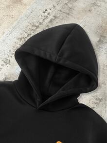STEELVANCE 男士字母印花長袖休閒連帽衛衣 - 黑色 - 查看 4