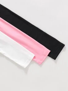 青少年女孩秋季上衣 3件組 女孩圓領長袖修身T恤 蝴蝶結圖案，休閒上衣，適合秋季，穿搭，舒適 - 粉色 - 查看 4
