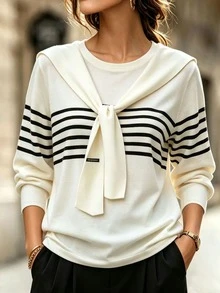 RosyDaze Women's Casual Striped Tie-Front T-Shirt, Autumn - Multicolor - View 3