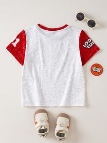 LOONEY TUNES X SHEIN Young Boy Casual Colorblock Rabbit Print Round Neck Short Sleeve T-Shirt, Summer - White - View 2